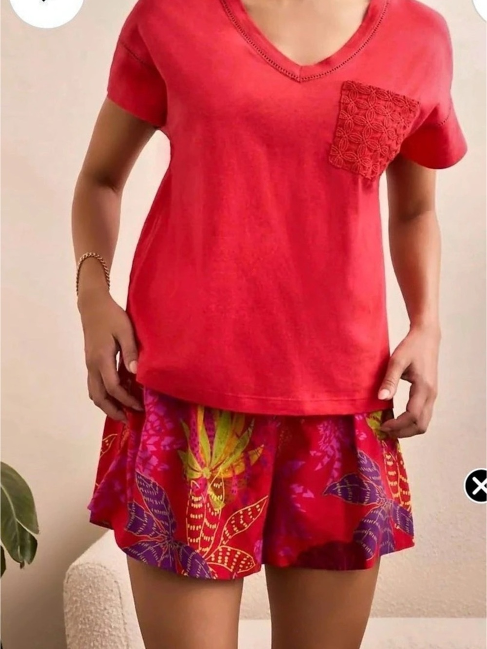 Tribal Jeans Stassie Crochet Pocket Knit Top Red XXL